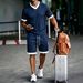 Men’s Summer Waffle-Knit Contrast Trim Set – V-Neck Short Sleeve & Shorts Casual Sportswear Outfit – Breathable & Stylish Matching Two-Piece_viptrois.com