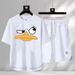 Men's Clothing 2024 Waffle Casual Summer Suit Men's Loose Teen Short sleeved T shirt Shorts Handsome Two piece Suit_viptrois.com