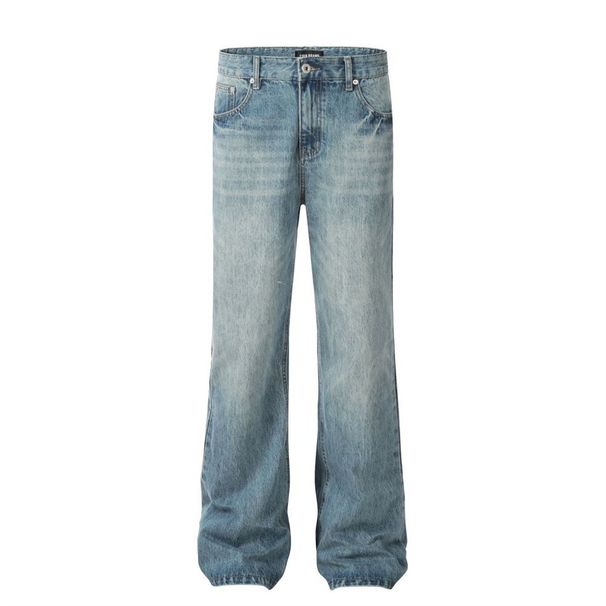 Washed Denim Long Trendy Brand High Street Men's American Style Loose Casual Distressed Straight-Leg Wide-Leg Pants_viptrois.com