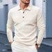 Men's Long Sleeve Polo Shirt – Breathable Waffle Knit, Slim Fit, Business Casual & Streetwear Versatile (Black/White/Navy/Gray, S-XXL)_viptrois.com