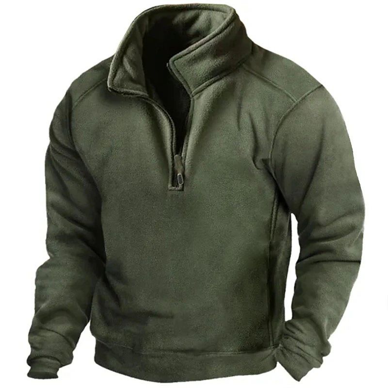 Men's V-Neck Fleece Tactical Sweatshirt - Warm Pullover Training Top With Button Detail, Slim Fit Long Sleeve Casual Wear For Fall_viptrois.com