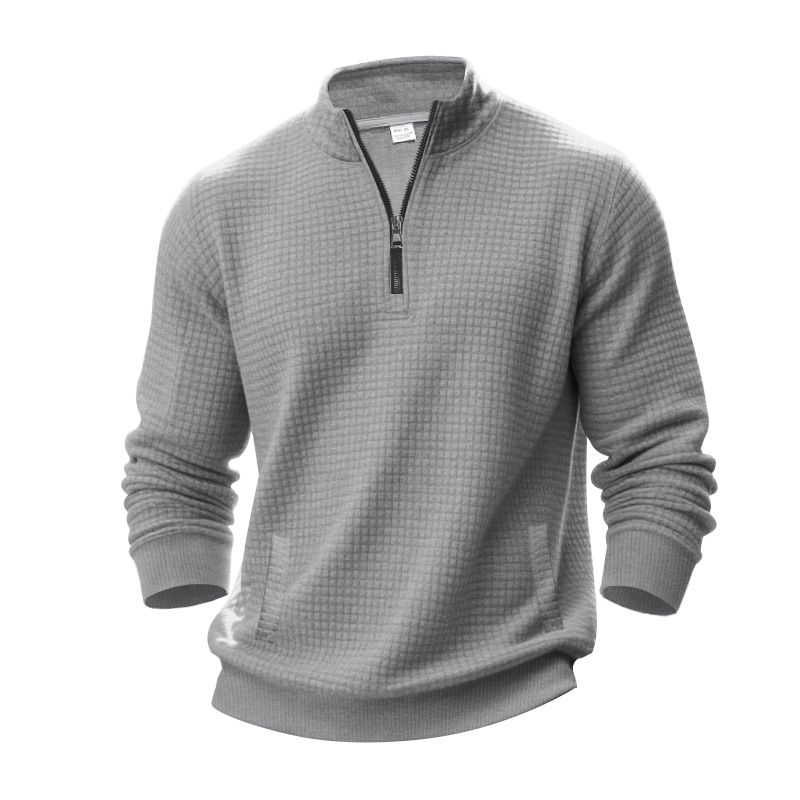 Men's Jacquard Checkered Half-Zip Sweatshirt – Stand Collar Pullover (Black/Grey/Khaki, Sizes S-XXXL)_viptrois.com