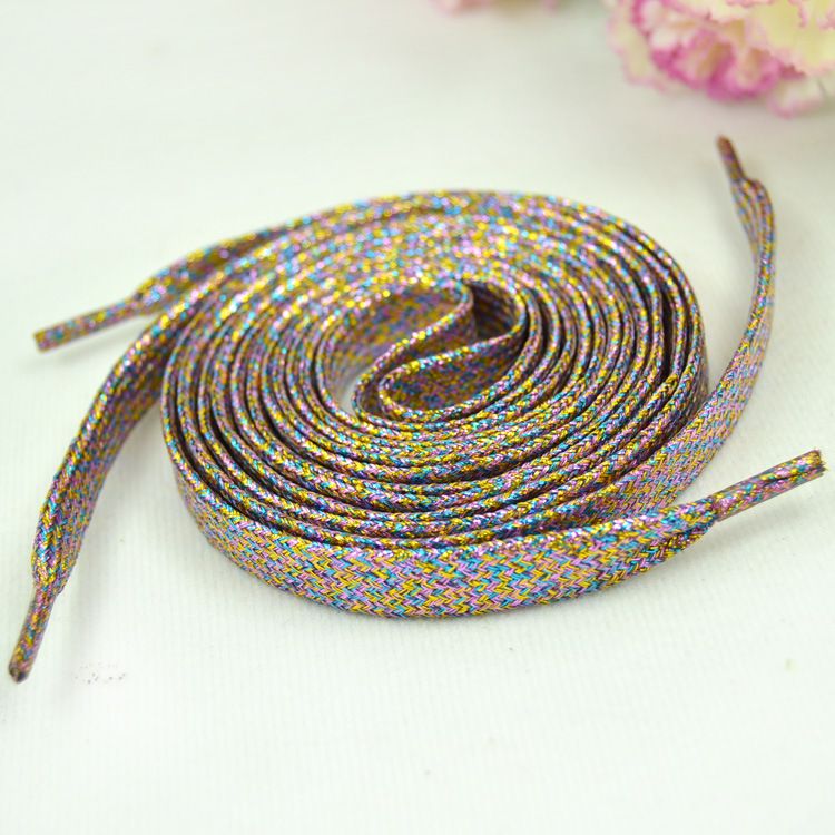 Glitter Metallic Flat Shoelaces - Gold, Silver, Rose Gold & Rainbow Colors For Sneakers, Boots & Casual Shoes (Multiple Lengths)_viptrois.com