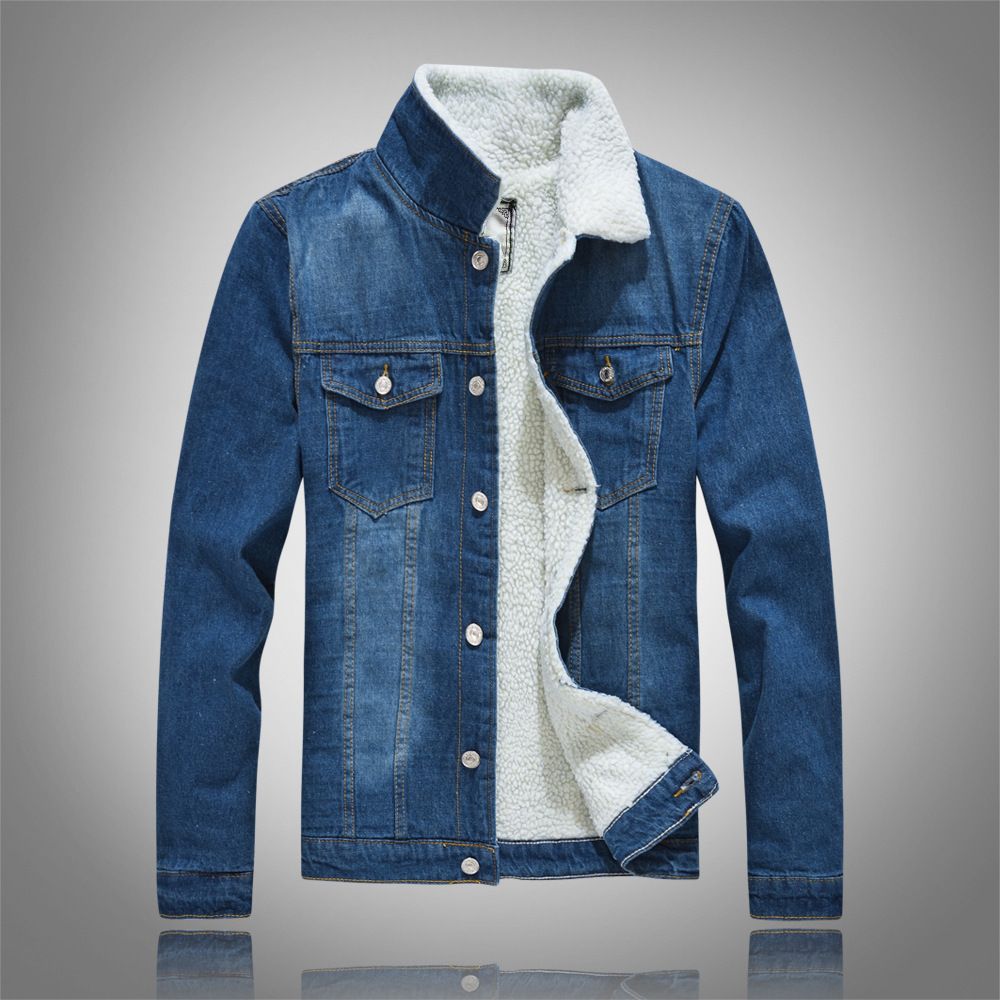 Men's Clothing Men's Winter Large Size Lamb Wool Denim Jacket Blue Slim Long Sleeve Jacket Plus Velvet Top_viptrois.com