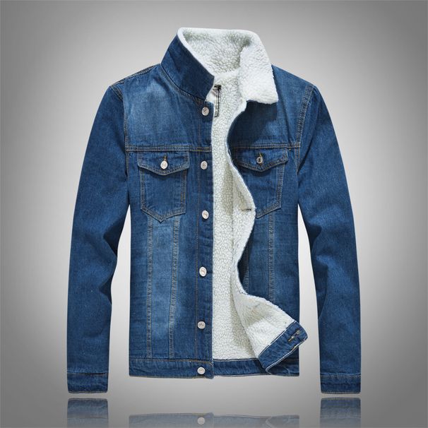 Men's Clothing Men's Winter Large Size Lamb Wool Denim Jacket Blue Slim Long Sleeve Jacket Plus Velvet Top_viptrois.com