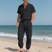 Men's High End Hip Hop Workwear Casual Trousers American Style Loose Fit Sports Suit Short Sleeved Linen Beach Shirt_viptrois.com