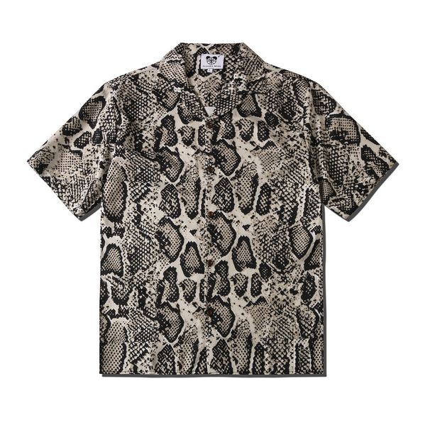 Men's Clothing Street Fashion Casual Cardigan Snake Print Summer Short Sleeved Lapel Shirt_viptrois.com