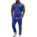 Men's Long Sleeved Two Piece Set Autumn Winter Casual Sports Jacket Sweatshirt Contrast Color Stand Collar Suit_viptrois.com