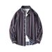 Men's Korean Style Striped Shirt Jacket - Urban Casual Long Sleeve Lapel Top, All-Match Trendy Oversized Coat (Dark Blue/White/Black_viptrois.com