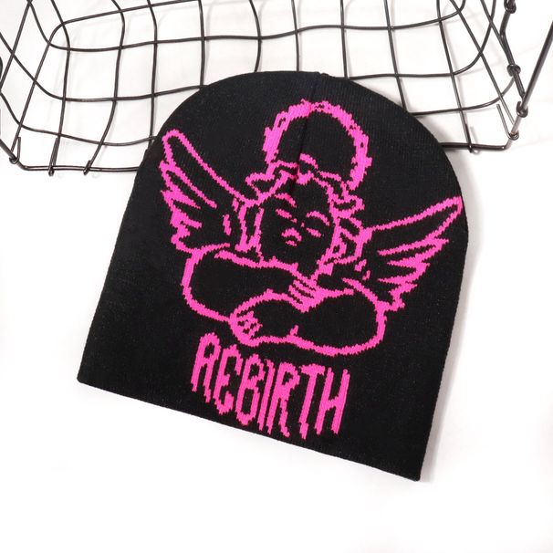 Unisex Jacquard Knit Beanie - Warm Winter Hat With Cupid Embroidery, Acrylic Material, Streetwear Style For Men And Women_viptrois.com