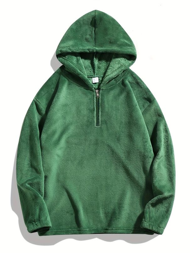 Men's Half-Zip Hooded Sweatshirt - Lightweight Long Sleeve Pullover For Casual & Streetwear, Breathable Polyester Blend_viptrois.com