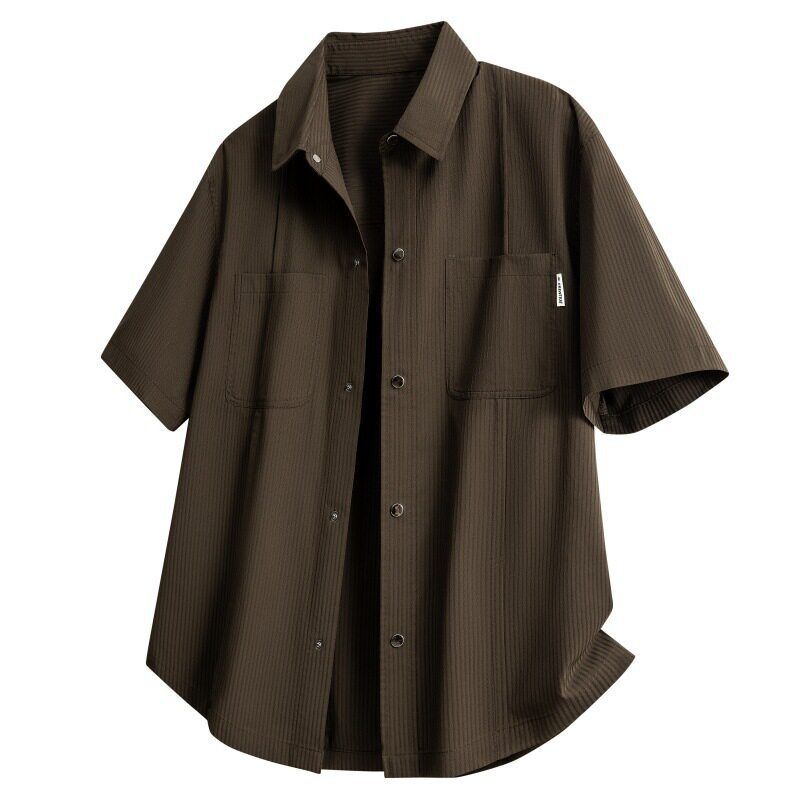 Unisex Heavyweight Workwear Short Sleeve Shirt - 40s Cotton Twill, Drop Shoulder, Relaxed Fit With Chest Pockets_viptrois.com