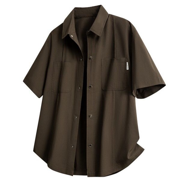 Unisex Heavyweight Workwear Short Sleeve Shirt - 40s Cotton Twill, Drop Shoulder, Relaxed Fit With Chest Pockets_viptrois.com