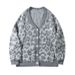 Retro Leopard Print Knit Cardigan – Unisex Oversized V-Neck Sweater (Gray, S/M/L/XL)_viptrois.com