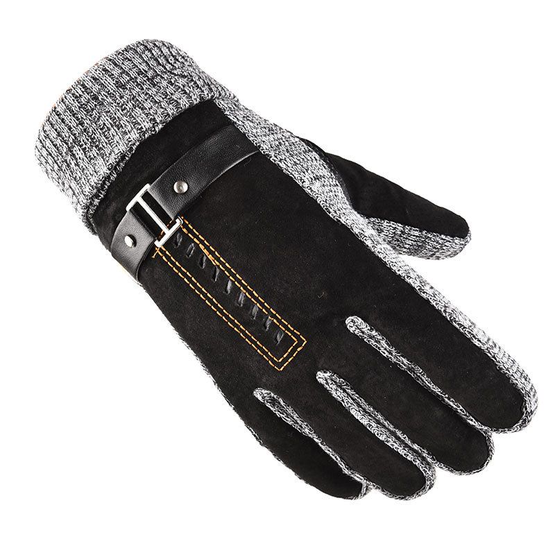 Baishi Tiancheng Men's Pigskin Gloves Touch Screen Winter Outdoor Cycling Plus Velvet Thickened Warm Motorcycle Gloves Women_viptrois.com