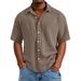 Men's Clothing Fashion Trend Printing Casual Slim Lapel Short Sleeved Waffle Shirt_viptrois.com