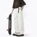 Men's American Style Flowy Waffle Knit Casual Pants Spring Thin Cool Loose Straight Leg Sweatpants Solid Color Belted Curved Trousers_viptrois.com