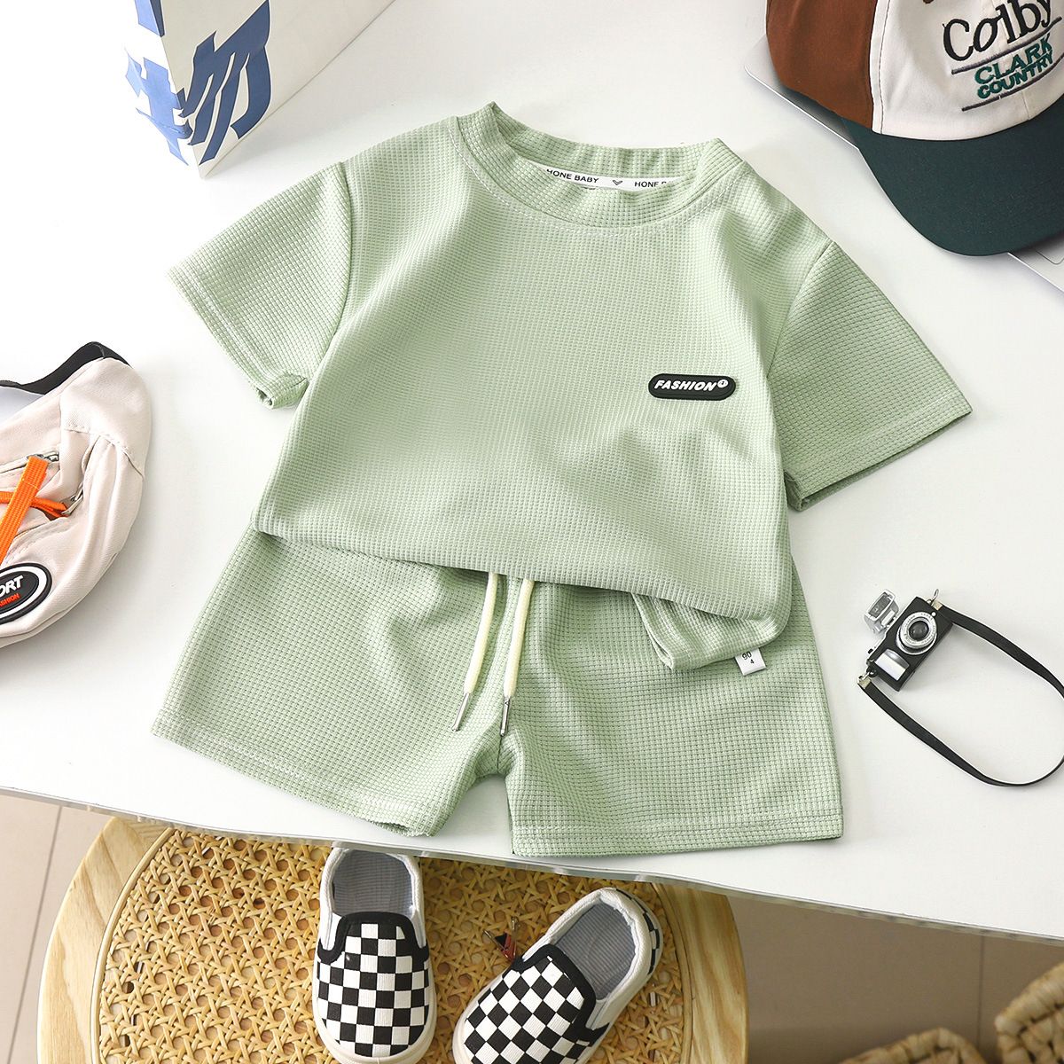 Mother&Kids Children's summer Children's casual suit Loose clothes boys short sleeve waffle baby summer_viptrois.com