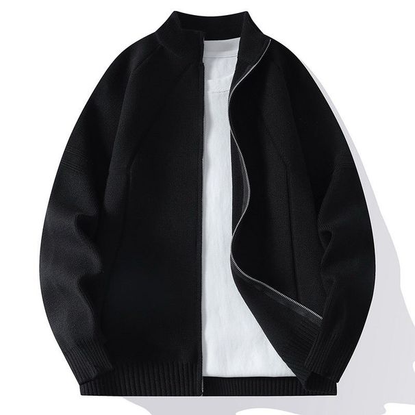 Men's Casual Zip-Up Knit Sweater Lightweight Breathable Polyester Blend Long Sleeve Cardigan For Streetwear & Daily Wear_viptrois.com