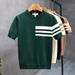 Men's Clothing Summer New Short Sleeved Sweater Men's Striped Simple Business Light Mature Slim Ice Silk T Shirt_viptrois.com