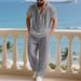 Men's Summer Short Sleeved Shirt Thin Suit High Quality Linen Hoodie Loose Straight Leg Pants_viptrois.com
