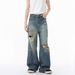 Men's Clothing Four Seasons Distressed Fashion Dirty Dyed Retro Wide Leg Jeans Casual_viptrois.com
