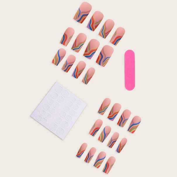 Nail Strips Nails Nail Art Patches Rainbow European Square Frosted Nails Finished_viptrois.com