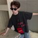 Heitaoqi 2025 New Summer Boys Korean Style Handsome Stir Fried Color Hole Short Sleeved T Shirt Children's Summer Clothes_viptrois.com