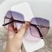 New frameless cut edge women's fashion, with a large metal frame and gradient purple light sunglasses for driving_viptrois.com