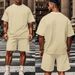 Men's Clothing Men's Summer New Jacquard Plaid Short Sleeved T Shirt Loose Large Size Straight Casual Shorts Suit_viptrois.com