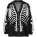 Halloween Skull Print Cardigan – Acrylic Knit Open-Front Sweater For Men & Women (S-3XL, Black/Khaki/Army Green, Oversized Fit, Gothic Streetwear)_viptrois.com