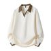 Men's Oversized Color-Block Polo Collar Sweatshirt – Casual Long Sleeve Pullover (M-8XL)_viptrois.com