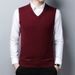 Autumn And Winter New Men's Wool Sweater Knitted Vest Vest Casual Middle Aged Solid Color V Neck Versatile Vest_viptrois.com