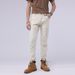 Stretch white casual pants for men patchwork denim petite trousers_viptrois.com
