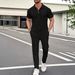 Men's Solid Color Knit Polo Shirt With Long Pants Casual Suit - Lightweight & Breathable Fabric For Everyday Comfort_viptrois.com