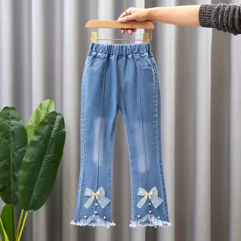 Mother&Kids Children's jeans for girls Large children wide leg pants for baby casual girls flared long pants_viptrois.com