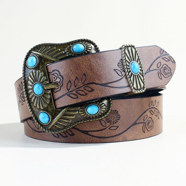 Bohemian Western Turquoise Belt For Women - Vintage Cowgirl Leather Waistband With Silver Conchos_viptrois.com