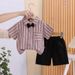 2025 Korean Version Summer Striped Short Sleeved Shirt Boys' Suspender Shorts Two-piece Set, Gentlemen's Baby One Year_viptrois.com