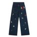 American Style Fun Butterfly Embroidery Washed Straight Jeans Unisex New Street Loose Wide Leg Slimming Long Pants_viptrois.com