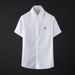 Slim Fit Cotton Shirt With Imported Crystal Rhinestone Skull Design Casual Modern Short Sleeve White Inelastic Single Breasted_viptrois.com
