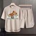 Men's Clothing 2024 Waffle Casual Summer Suit Men's Loose Teen Short sleeved T shirt Shorts Handsome Two piece Suit_viptrois.com