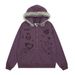 Cartoon Print Design Hooded Sweatshirt Loose Fit Men's Trendy Brand Detachable Fur Collar Half-Zip Casual Jacket_viptrois.com