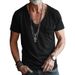 Pocket Clothing Men's V-Neck Solid Color Plus Size Casual Short Sleeve T-Shirt_viptrois.com