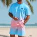 Men's Clothing Summer Fashion Classic Short Sleeved Shorts Men's Seaside Gradient Coconut Tree Print T Shirt Suit_viptrois.com