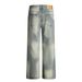 Tie-Dye Washed Gradient Denim Men's Casual Punk Street Distressed Loose Wide-Leg Straight Pants_viptrois.com