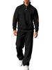Men's Clothing New European And American Men's Casual Trousers Stand Collar Versatile Jacquard Pit Stripe Knitted Sweater Autumn Suit_viptrois.com