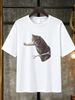 Men's Summer Casual Fashion Short Sleeve T Shirt, American Minimalist "Office Cat" Versatile White T Shirt_viptrois.com