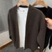 Pure Cleanfit Coffee Color V-Neck Sweater Men's Autumn Winter Lazy Style Thick Knitted Cardigan High-End Feel Jacket_viptrois.com