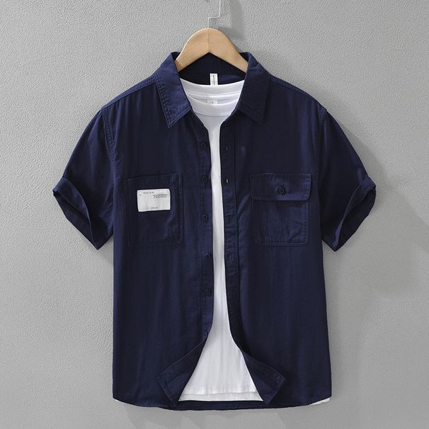 Solid Color Fresh Short Sleeved Shirt For Men, Fashionable And Versatile, Artistic And Casual Loose Top_viptrois.com