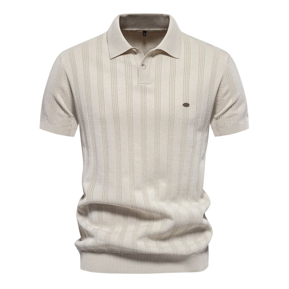 Spring/Summer New European Woolen Polo Sweater Knitted Shirt Short Sleeve Collar Men's T-Shirt Top_viptrois.com